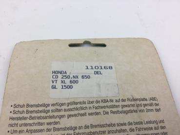 ICER 110168 Honda CD 250,NX650 VT XL600 GL1500 Bremsbeläge Bremsklötze Brake