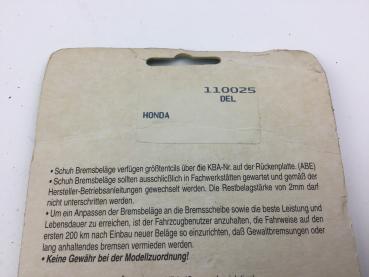 ICER 110025 DEL Honda Bremsbeläge Bremsklötze Brake