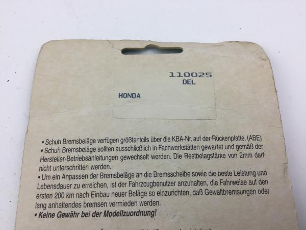 ICER 110025 DEL Honda Bremsbeläge Bremsklötze Brake