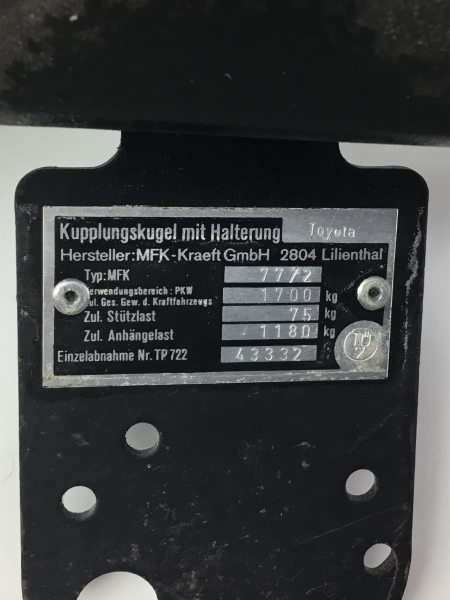 TOYOTA Anhängerkupplung MFK-Kraeft GmbH TP722 Typ:MFK 77/2