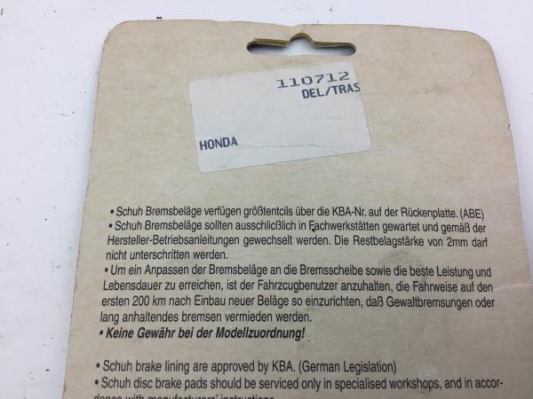 ICER 110712 DEL/TRAS Honda Bremsbeläge Bremsklötze Brake
