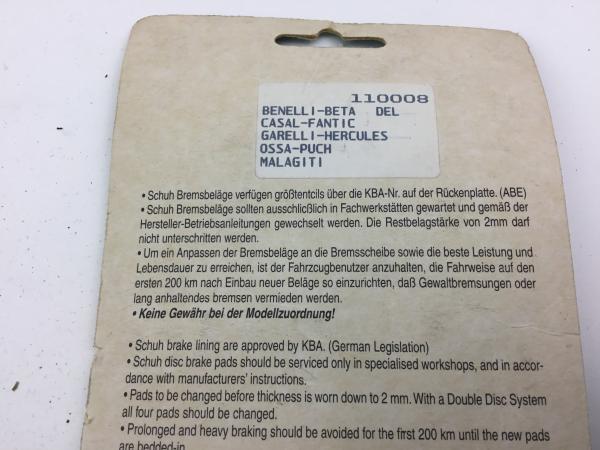 ICER 110008 DEL Benelli,Beta,Hercules,Malagiti Bremsbeläge Bremsklötze Brake